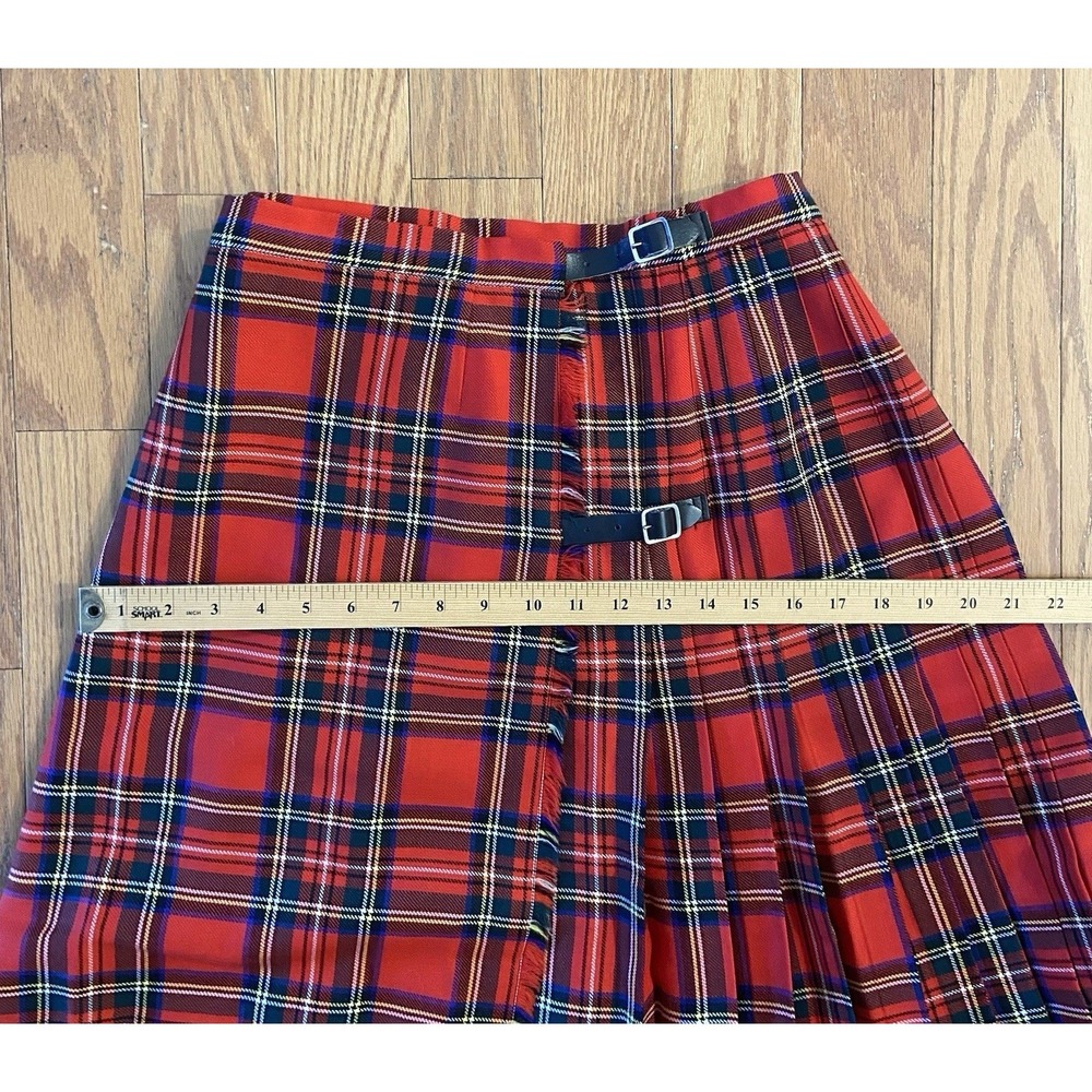 Vintage Meigle Kilt Skirt Women Pure Wool Red Plaid Pleated Buckle Made Scotland - Picture 11 of 15